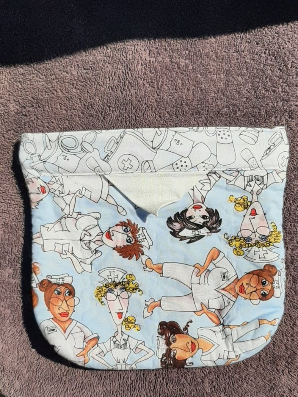 Make Up Bag Case Handmade Quilted 7" x 7.5" Nurse Theme Metal Bar Snap Closure